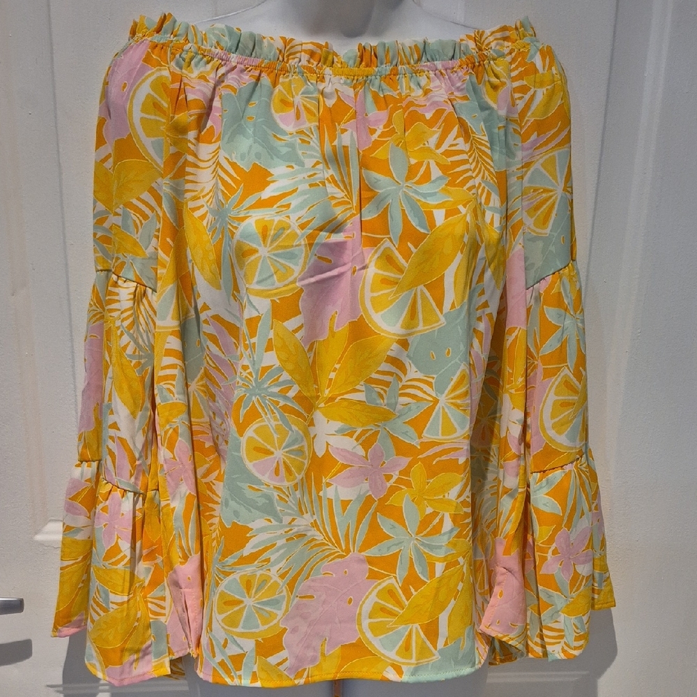 Emily Wonder Floral Off-Shoulder Tropical Print Women's Top NWT. Sz XL